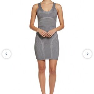 Herve Leger silver and grey bandage sleeveless cocktail dress Medium
